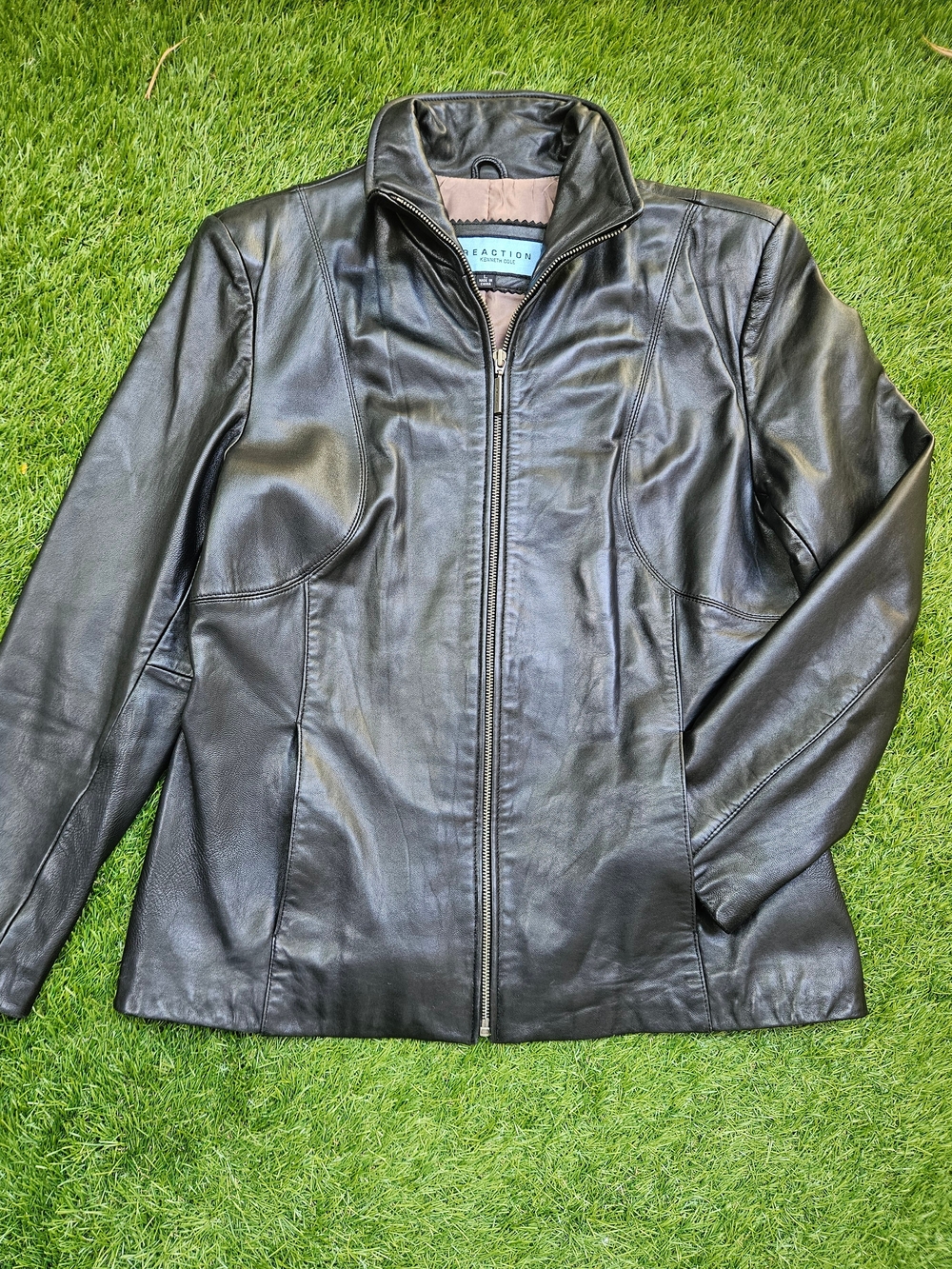 Vintage Kenneth Cole Reaction Brown Leather Jacket L XL Y2K Soft Minimalist Coat